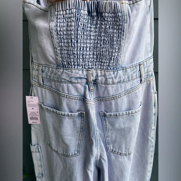 Wild Fable~Lavender Blue Tubed Cargo Denim Jumpsuit with Shirred Back~Size M NWT - Picture 12 of 14